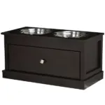Double Elevated Dog Bowls for Large Dogs, Raised Dog Feeding Station with 2 Stainless Steel Bowls, Storage Drawer and Wood Stand for Cats, Brown - Image 11
