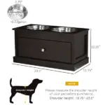 Double Elevated Dog Bowls for Large Dogs, Raised Dog Feeding Station with 2 Stainless Steel Bowls, Storage Drawer and Wood Stand for Cats, Brown - Image 3