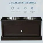 Double Elevated Dog Bowls for Large Dogs, Raised Dog Feeding Station with 2 Stainless Steel Bowls, Storage Drawer and Wood Stand for Cats, Brown - Image 6