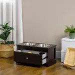 Double Elevated Dog Bowls for Large Dogs, Raised Dog Feeding Station with 2 Stainless Steel Bowls, Storage Drawer and Wood Stand for Cats, Brown - Image 9