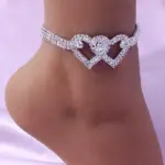 Double Heart Crystal Anklet Bracelet with Rhinestone Accents - Image 5