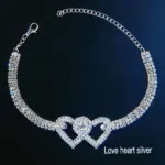 Double Heart Crystal Anklet Bracelet with Rhinestone Accents - Image 6