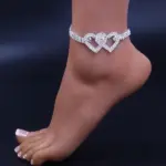 Double Heart Crystal Anklet Bracelet with Rhinestone Accents - Image 7