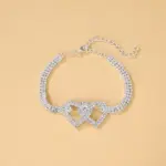 Double Heart Crystal Anklet Bracelet with Rhinestone Accents - Image 8