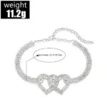 Double Heart Crystal Anklet Bracelet with Rhinestone Accents - Image 9