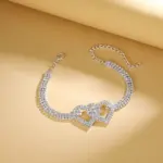 Double Heart Crystal Anklet Bracelet with Rhinestone Accents - Image 11