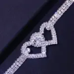 Double Heart Crystal Anklet Bracelet with Rhinestone Accents - Image 4