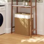 HOMCOM Double Laundry Basket with Lid, 26.4 Gallon Bamboo Laundry Hamper with Rope Handles and Removable Liner, Brown - Image 2