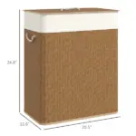 HOMCOM Double Laundry Basket with Lid, 26.4 Gallon Bamboo Laundry Hamper with Rope Handles and Removable Liner, Brown - Image 3