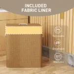 HOMCOM Double Laundry Basket with Lid, 26.4 Gallon Bamboo Laundry Hamper with Rope Handles and Removable Liner, Brown - Image 7