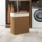 HOMCOM Double Laundry Basket with Lid, 26.4 Gallon Bamboo Laundry Hamper with Rope Handles and Removable Liner, Brown - Image 10