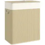 HOMCOM Double Laundry Basket with Lid, 26.4 Gallon Bamboo Laundry Hamper with Rope Handles and Removable Liner, Natural - Image 11
