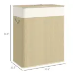 HOMCOM Double Laundry Basket with Lid, 26.4 Gallon Bamboo Laundry Hamper with Rope Handles and Removable Liner, Natural - Image 3