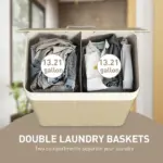 HOMCOM Double Laundry Basket with Lid, 26.4 Gallon Bamboo Laundry Hamper with Rope Handles and Removable Liner, Natural - Image 4
