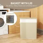HOMCOM Double Laundry Basket with Lid, 26.4 Gallon Bamboo Laundry Hamper with Rope Handles and Removable Liner, Natural - Image 5