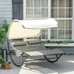 Double Rocking Bed Outdoor Chaise Sun Lounger with Canopy Light Gray - Image 2