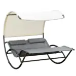 Double Rocking Bed Outdoor Chaise Sun Lounger with Canopy Light Gray - Image 11