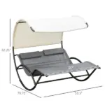 Double Rocking Bed Outdoor Chaise Sun Lounger with Canopy Light Gray - Image 3