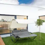 Double Rocking Bed Outdoor Chaise Sun Lounger with Canopy Light Gray - Image 10