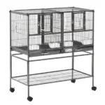 PawHut Double Rolling Metal Bird Cage Large 40.25" H with Storage Shelf Wood Perch Food Container Wheels Black Gray - Image 12