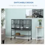 PawHut Double Rolling Metal Bird Cage Large 40.25" H with Storage Shelf Wood Perch Food Container Wheels Black Gray - Image 7