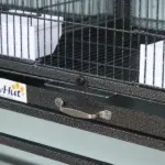 PawHut Double Rolling Metal Bird Cage Large 40.25" H with Storage Shelf Wood Perch Food Container Wheels Black Gray - Image 9