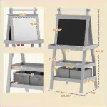 Double Sided Easel for Kids, Standing Toddler Easel with Paper Roll, Magnetic Whiteboard, Chalkboard and Storage, Gray - Image 3