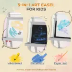 Double Sided Easel for Kids, Standing Toddler Easel with Paper Roll, Magnetic Whiteboard, Chalkboard and Storage, Gray - Image 4