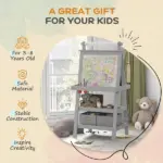 Double Sided Easel for Kids, Standing Toddler Easel with Paper Roll, Magnetic Whiteboard, Chalkboard and Storage, Gray - Image 6