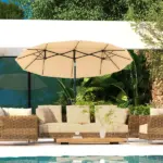 Outsunny Double-sided Patio Umbrella 9.5' Outdoor Market Umbrella with Push Button Tilt and Crank, 3 Air Vents and 12 Ribs, for Garden, Deck, Pool - Image 2