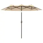 Outsunny Double-sided Patio Umbrella 9.5' Outdoor Market Umbrella with Push Button Tilt and Crank, 3 Air Vents and 12 Ribs, for Garden, Deck, Pool