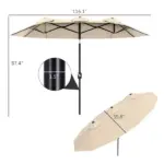 Outsunny Double-sided Patio Umbrella 9.5' Outdoor Market Umbrella with Push Button Tilt and Crank, 3 Air Vents and 12 Ribs, for Garden, Deck, Pool - Image 3