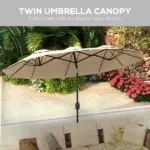 Outsunny Double-sided Patio Umbrella 9.5' Outdoor Market Umbrella with Push Button Tilt and Crank, 3 Air Vents and 12 Ribs, for Garden, Deck, Pool - Image 5