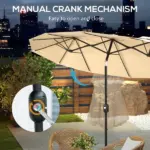 Outsunny Double-sided Patio Umbrella 9.5' Outdoor Market Umbrella with Push Button Tilt and Crank, 3 Air Vents and 12 Ribs, for Garden, Deck, Pool - Image 6