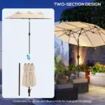 Outsunny Double-sided Patio Umbrella 9.5' Outdoor Market Umbrella with Push Button Tilt and Crank, 3 Air Vents and 12 Ribs, for Garden, Deck, Pool - Image 8