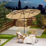 Outsunny Double-sided Patio Umbrella 9.5' Outdoor Market Umbrella with Push Button Tilt and Crank, 3 Air Vents and 12 Ribs, for Garden, Deck, Pool - Image 10