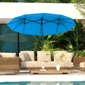 double sided patio umbrella 95 outdoor umbrella with push button tilt and crank 3 air vents and 12 ribs cyan blue 1