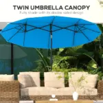 Double-sided Patio Umbrella, 9.5' Outdoor Umbrella with Push Button Tilt and Crank, 3 Air Vents and 12 Ribs, Cyan Blue - Image 5