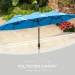 Double-sided Patio Umbrella, 9.5' Outdoor Umbrella with Push Button Tilt and Crank, 3 Air Vents and 12 Ribs, Cyan Blue - Image 7