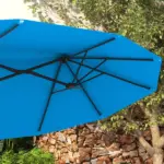 Double-sided Patio Umbrella, 9.5' Outdoor Umbrella with Push Button Tilt and Crank, 3 Air Vents and 12 Ribs, Cyan Blue - Image 9