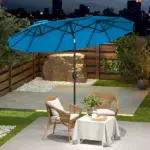 Double-sided Patio Umbrella, 9.5' Outdoor Umbrella with Push Button Tilt and Crank, 3 Air Vents and 12 Ribs, Cyan Blue - Image 10