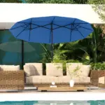 Outsunny Double-sided Patio Umbrella, 9.5 ft Outdoor Umbrella with Push Button Tilt and Crank, 3 Air Vents and 12 Ribs, Navy Blue - Image 2