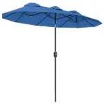 Outsunny Double-sided Patio Umbrella, 9.5 ft Outdoor Umbrella with Push Button Tilt and Crank, 3 Air Vents and 12 Ribs, Navy Blue - Image 11