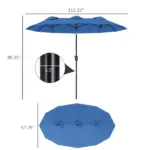 Outsunny Double-sided Patio Umbrella, 9.5 ft Outdoor Umbrella with Push Button Tilt and Crank, 3 Air Vents and 12 Ribs, Navy Blue - Image 3
