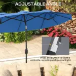 Outsunny Double-sided Patio Umbrella, 9.5 ft Outdoor Umbrella with Push Button Tilt and Crank, 3 Air Vents and 12 Ribs, Navy Blue - Image 4