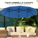 Outsunny Double-sided Patio Umbrella, 9.5 ft Outdoor Umbrella with Push Button Tilt and Crank, 3 Air Vents and 12 Ribs, Navy Blue - Image 5