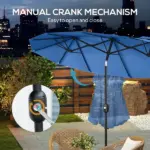 Outsunny Double-sided Patio Umbrella, 9.5 ft Outdoor Umbrella with Push Button Tilt and Crank, 3 Air Vents and 12 Ribs, Navy Blue - Image 6