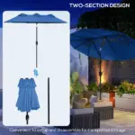 Outsunny Double-sided Patio Umbrella, 9.5 ft Outdoor Umbrella with Push Button Tilt and Crank, 3 Air Vents and 12 Ribs, Navy Blue - Image 8