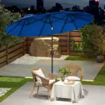 Outsunny Double-sided Patio Umbrella, 9.5 ft Outdoor Umbrella with Push Button Tilt and Crank, 3 Air Vents and 12 Ribs, Navy Blue - Image 10