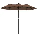 Outsunny Double-sided Patio Umbrella, 9.7 ft. Outdoor Umbrella with 45-Degree Tilt and Crank, LED Solar Light and 12 Ribs, Coffee - Image 11